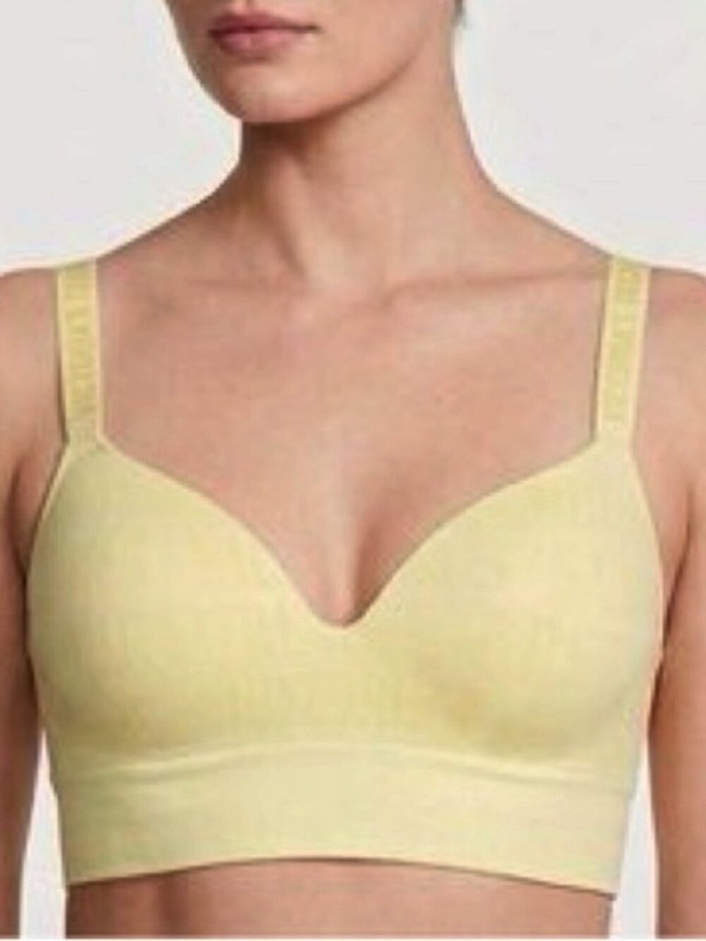 Victoria’s Secret Perfect Comfort Bralette Large Yellow Padded Logo Longline